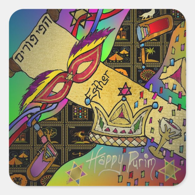 Judaica Purim Esther Celebration Dark Art Print Square Sticker (Front)