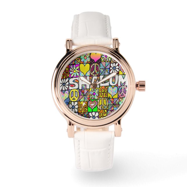 Judaica Retro 60s Psychedelic Shalom Watch (Front)