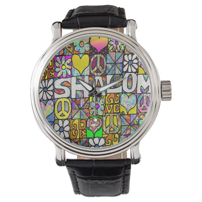 Judaica Retro 60s Psychedelic Shalom Watch (Front)