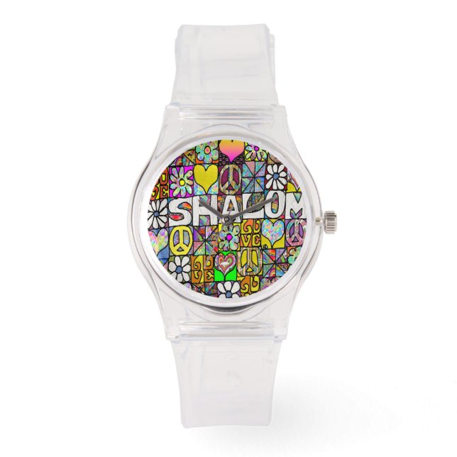 Judaica Retro 60s Psychedelic Shalom Watch (Front)