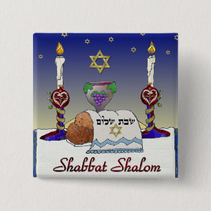 Judaica Shabbat Shalom Art Print 15 Cm Square Badge