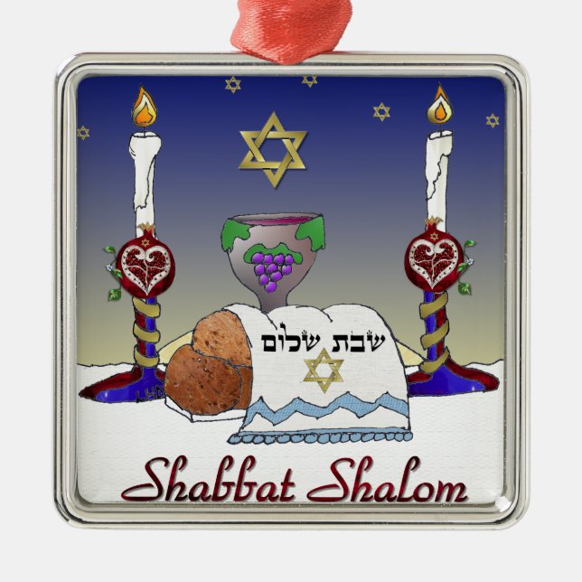 Judaica Shabbat Shalom Art Print Metal Tree Decoration (Front)