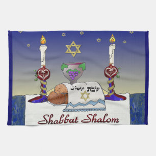 Judaica Shabbat Shalom Art Print Tea Towel