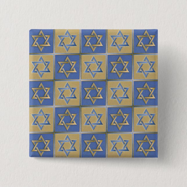 Judaica Star Of David Metal Gold Blue 15 Cm Square Badge (Front)
