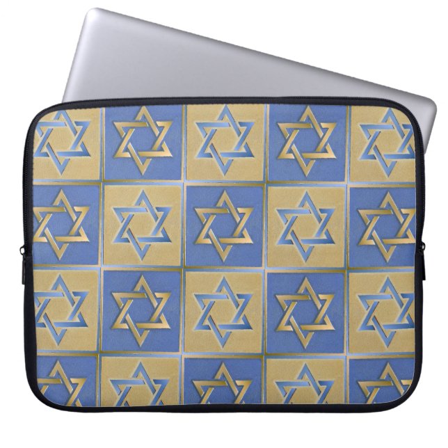 Judaica Star Of David Metal Gold Blue LapTop Slve Sleeve (Front)