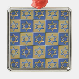 Judaica Star Of David Metal Gold Blue Metal Tree Decoration