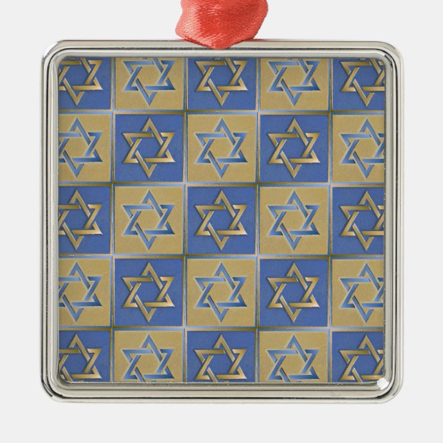 Judaica Star Of David Metal Gold Blue Metal Tree Decoration (Front)