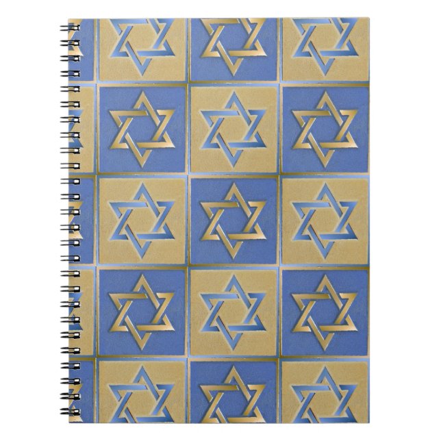 Judaica Star Of David Metal Gold Blue Notebook (Front)