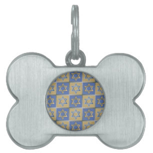 Judaica Star Of David Metal Gold Blue Pet Tag