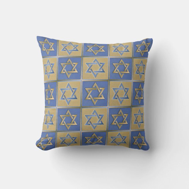 Judaica Star Of David Metal Gold Blue Pillow (Front)