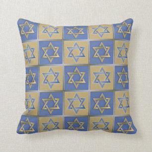 Judaica Star Of David Metal Gold Blue Pillow