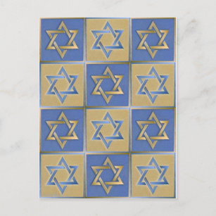 Judaica Star Of David Metal Gold Blue Postcard