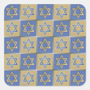 Judaica Star Of David Metal Gold Blue Square Sticker
