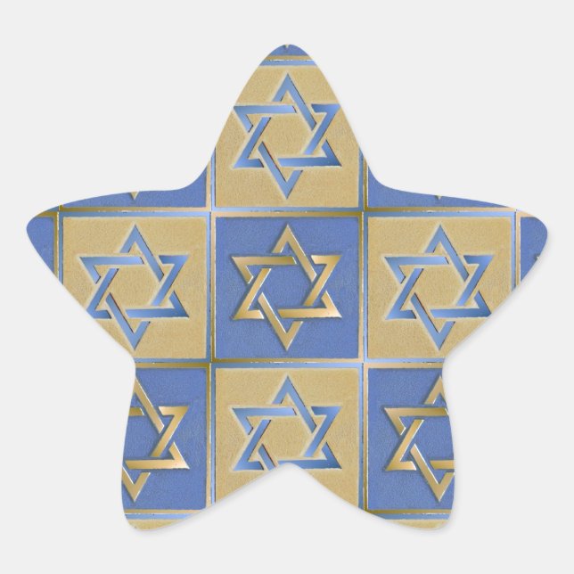 Judaica Star Of David Metal Gold Blue Star Sticker (Front)