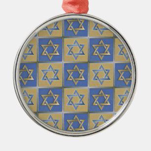 Judaica Star Of David Metal Gold Blue Tree Decoration