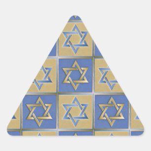 Judaica Star Of David Metal Gold Blue Triangle Sticker
