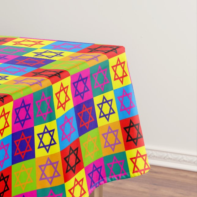 Judaica - Tablecloth - Colourful Jewish Stars  (In Situ)