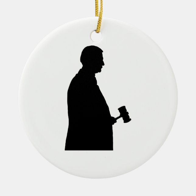 Judge With Gavel Silhouette Ceramic Tree Decoration (Front)