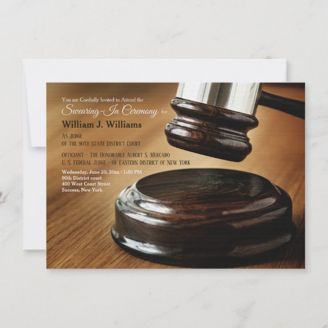 Judgement Gavel and Sound Block Swearing-In Invitation (Front)