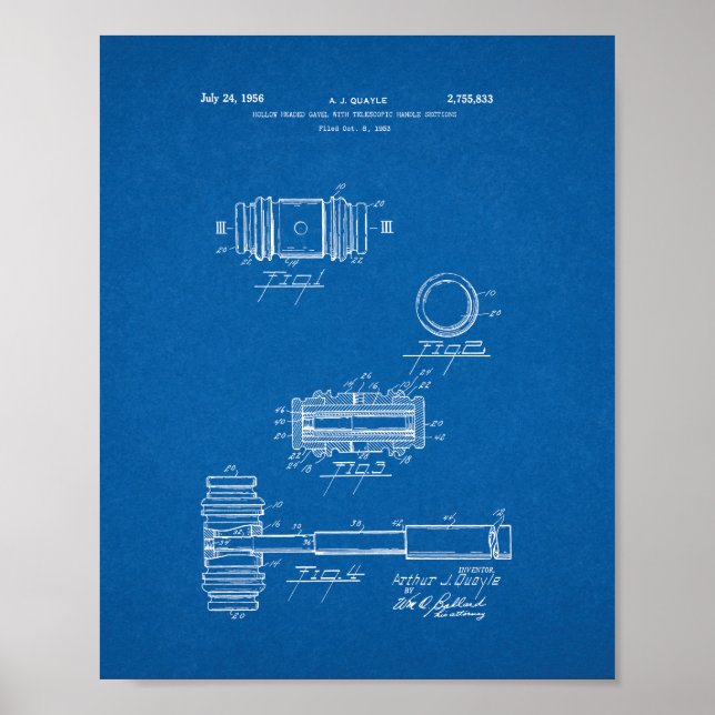 Judge's Gavel Patent - Blueprint Poster (Front)