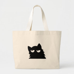 Judging Black Cat Funny Minimal Cat Design Large Tote Bag