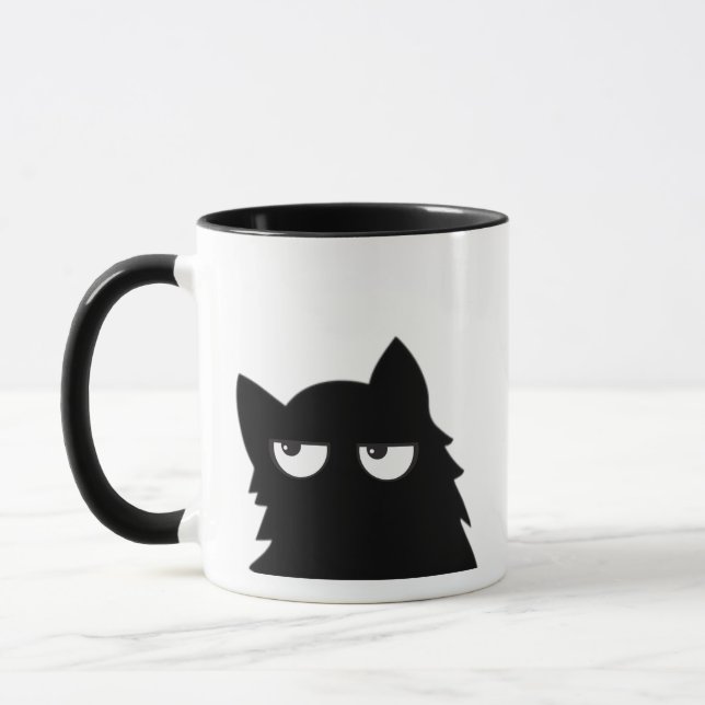 Judging Black Cat Funny Minimal Cat Design Mug (Left)