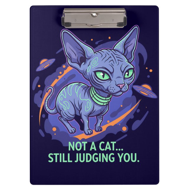 Judging Sphynx Cat Sci-Fi Cartoon Art Clipboard (Front)