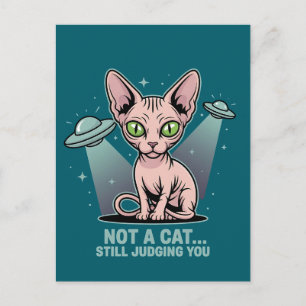Judging Sphynx Cat UFO Alien Humor Art Postcard