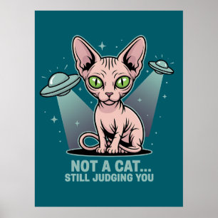 Judging Sphynx Cat UFO Alien Humor Art Poster