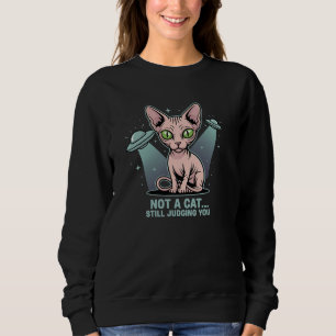 Judging Sphynx Cat UFO Alien Humor Art Sweatshirt