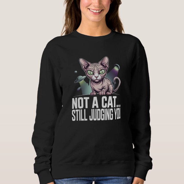 Judging Sphynx Cat UFO Alien Sarcastic Art Sweatshirt (Front)