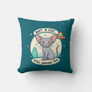 Judging Sphynx Cat UFO Sarcastic Cartoon Art Cushion