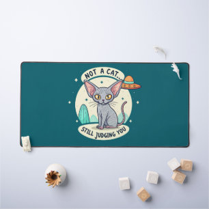 Judging Sphynx Cat UFO Sarcastic Cartoon Art Desk Mat