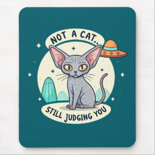 Judging Sphynx Cat UFO Sarcastic Cartoon Art Mouse Mat