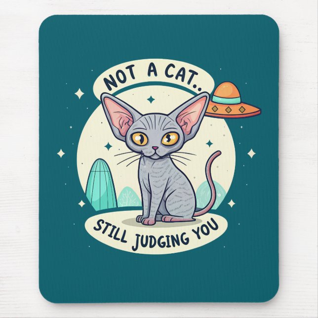 Judging Sphynx Cat UFO Sarcastic Cartoon Art Mouse Mat (Front)