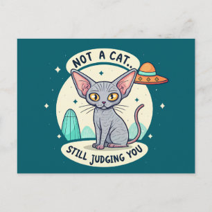 Judging Sphynx Cat UFO Sarcastic Cartoon Art Postcard