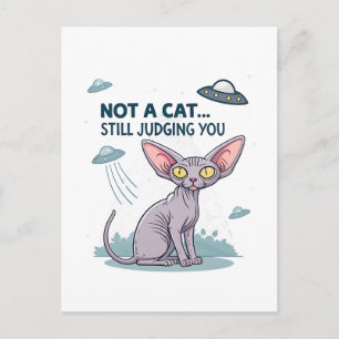 Judging Sphynx Cat UFO Sarcastic Cartoon Art Postcard
