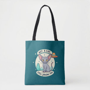 Judging Sphynx Cat UFO Sarcastic Cartoon Art Tote Bag