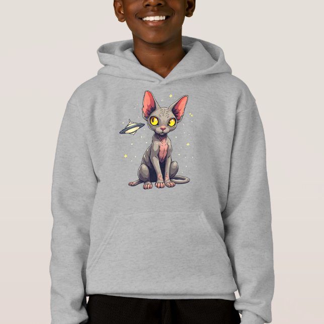 Judging Sphynx Cat UFO Space Cartoon Art (Front)