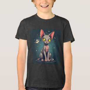 Judging Sphynx Cat UFO Space Cartoon Art Tri-Blend Shirt