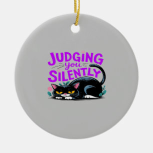 Judging You Silently - Funny Grumpy Cat Ceramic Tree Decoration