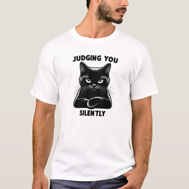 Judging You Silently – Sassy Cat Attitude Art T-Shirt (Front)