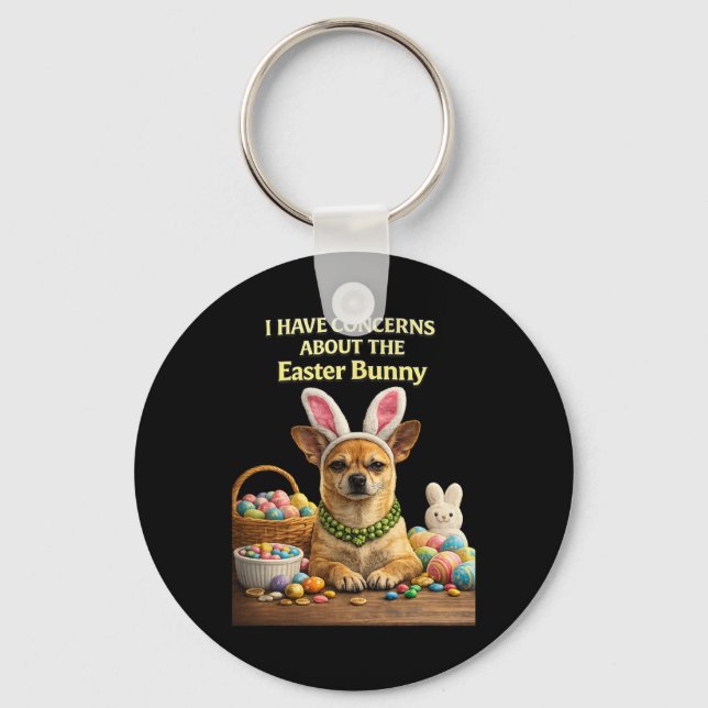 Judgmental Chihuahua Easter Bunny Concerns Funny Q Key Ring (Front)