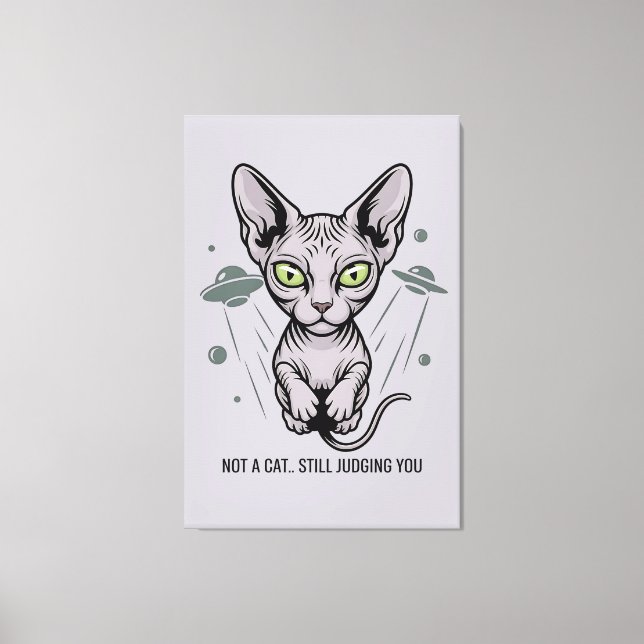 Judgmental Sphynx Cat in Space Art Canvas Print (Front)