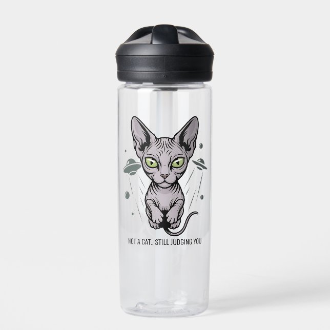 Judgmental Sphynx Cat in Space Art Water Bottle (Front)