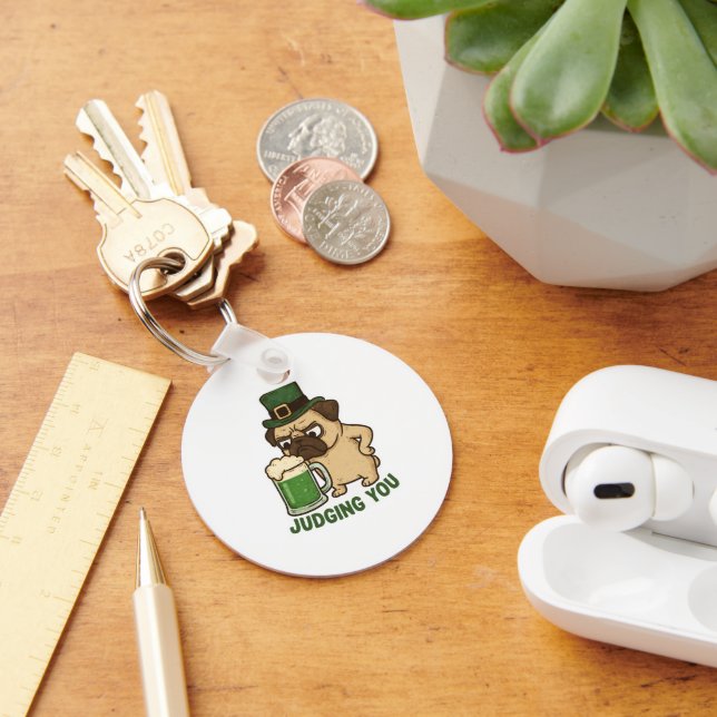 Judgy Funny Pug St.Patrick's Day Key Ring (Desk)