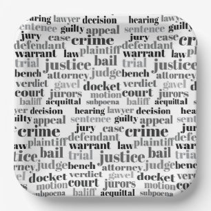 Judicial Legal Terns Word Cloud Design Paper Plate