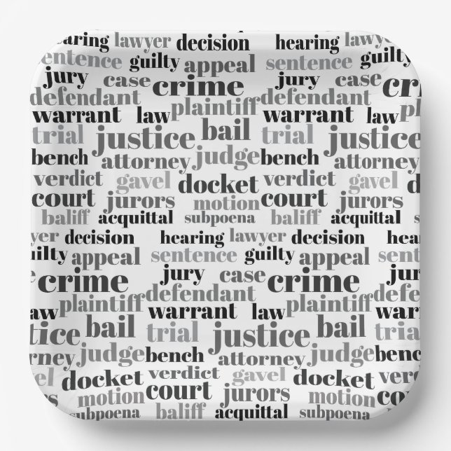 Judicial Legal Terns Word Cloud Design Paper Plate (Front)