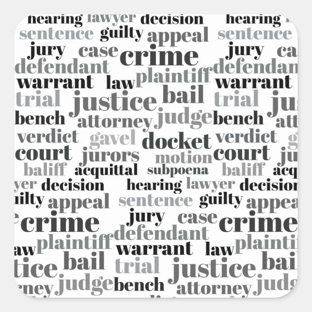 Judicial Legal Terns Word Cloud Design Square Sticker (Front)