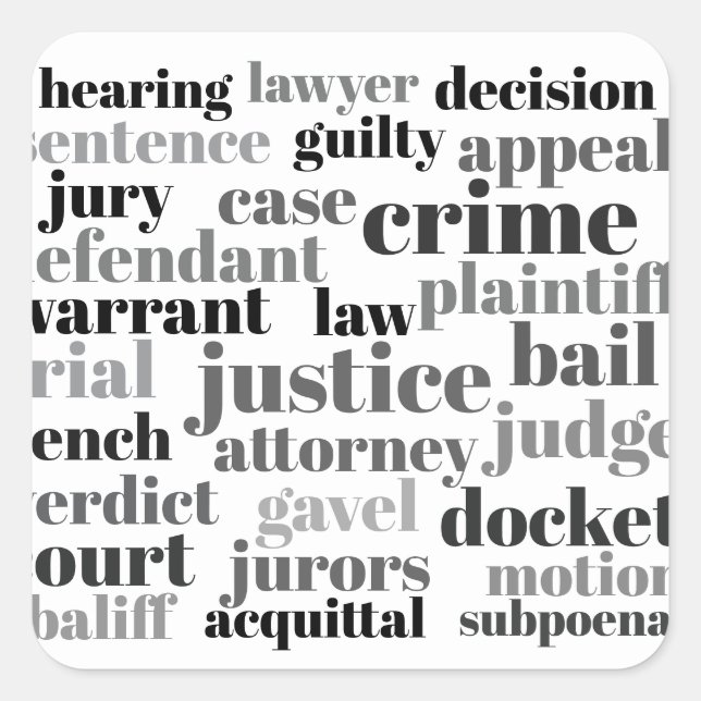 Judicial Legal Terns Word Cloud Design Square Sticker (Front)